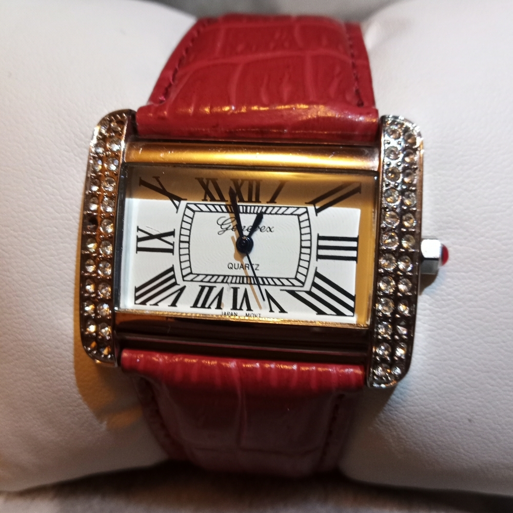 Red Genevex Genuine Leather Watch